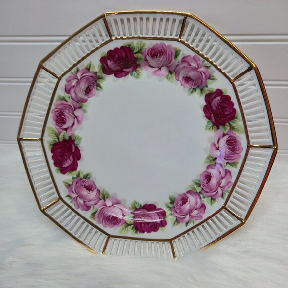 Vintage Schumann Bavaria Melrose Bold Roses Pierced Plate 11" Platter Germany - Picture 1 of 6